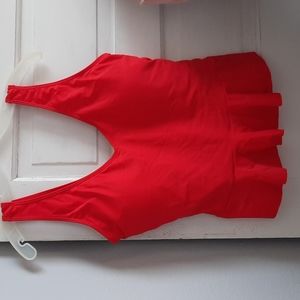 Red Peplum Swim Top